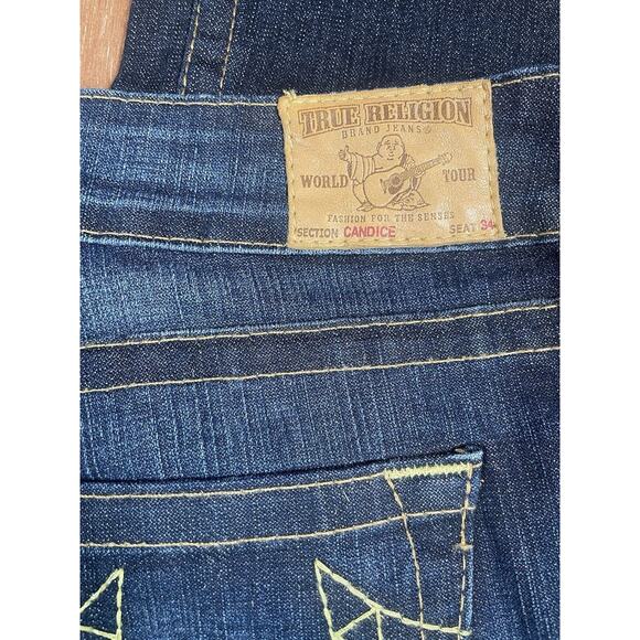 True Religion Jeans Womens Sz 30 Bootcut Dark Wash 34 X 32 Candice Embellished - Picture 5 of 16